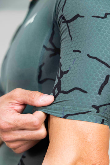 Close-up view of the Eldhraun Aero Race Trisuit sleeve
