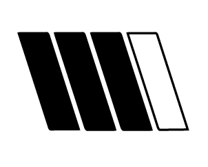 four parallel lines angled. The first three black, the last one white with a black outline